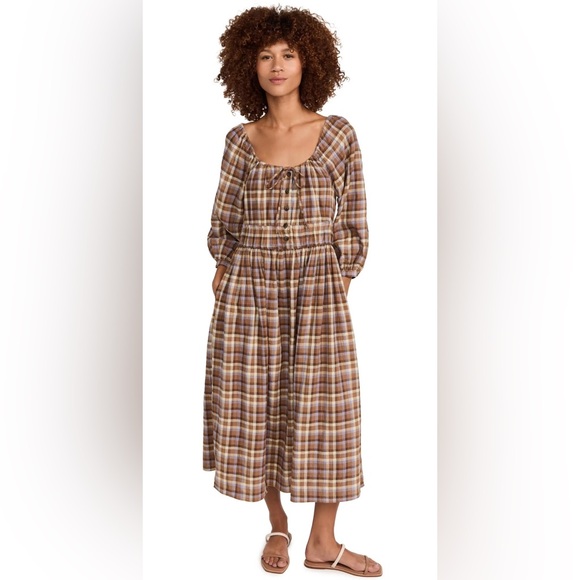 Madewell Dresses & Skirts - Madewell Gauze Sophia Midi Dress with 3/4 Sleeves flannel plaid nh280